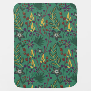 Floral seamless pattern flowers green background baby blanket