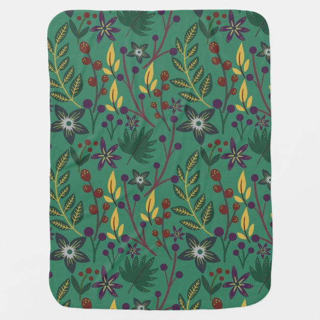 Floral seamless pattern flowers green background baby blanket (Front)
