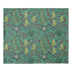 Floral seamless pattern flowers green background duvet cover