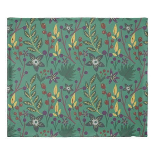 Floral seamless pattern flowers green background duvet cover