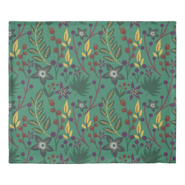 Floral seamless pattern flowers green background duvet cover (Front)