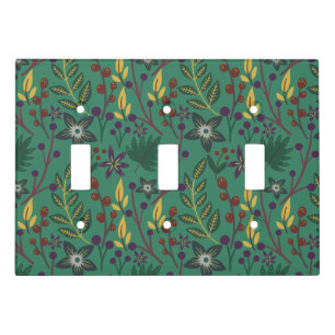 Floral seamless pattern flowers green background light switch cover