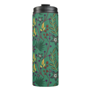 Floral seamless pattern flowers green background thermal tumbler