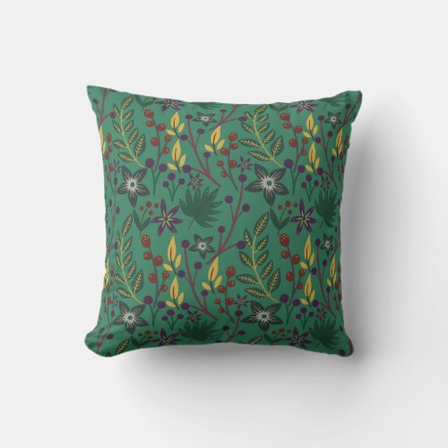 Floral seamless pattern flowers green background throw pillow