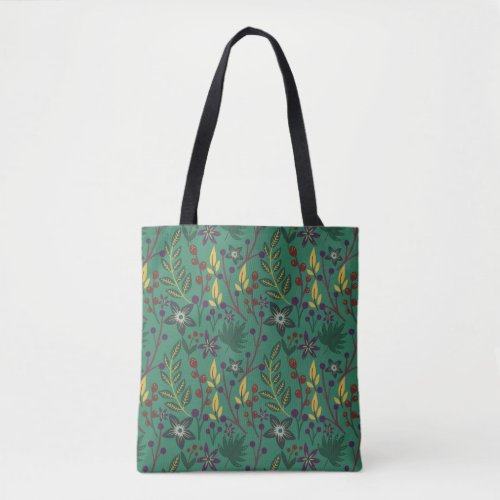 Floral seamless pattern flowers green background tote bag