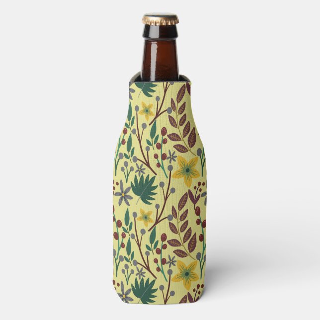 Floral seamless pattern flowers, leaves, branches bottle cooler (Bottle Front)