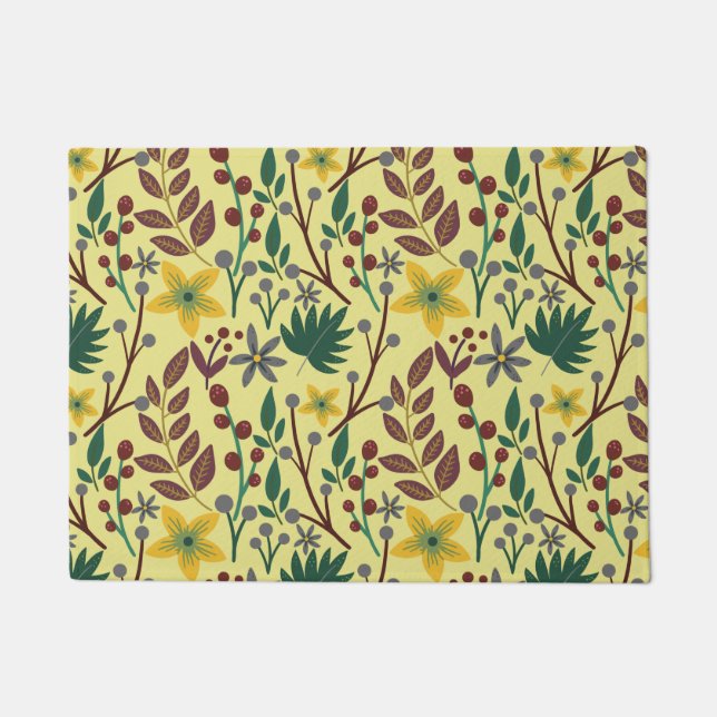 Floral seamless pattern flowers, leaves, branches doormat (Front)