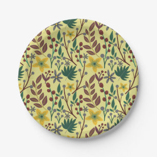 Floral seamless pattern flowers, leaves, branches paper plates