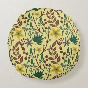 Floral seamless pattern flowers, leaves, branches round pillow
