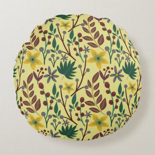 Floral seamless pattern flowers leaves branches round pillow
