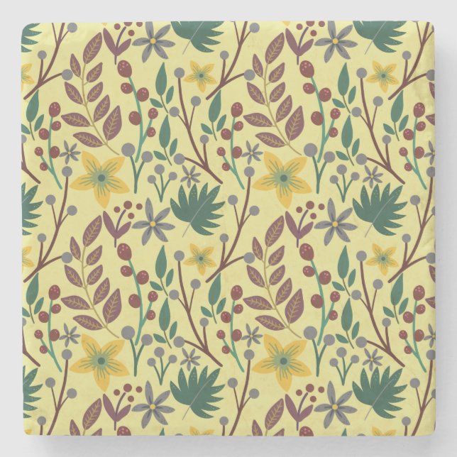 Floral seamless pattern flowers, leaves, branches stone coaster (Front)
