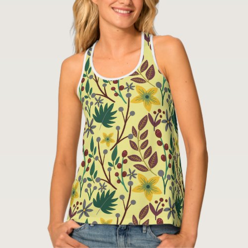 Floral seamless pattern flowers leaves branches tank top