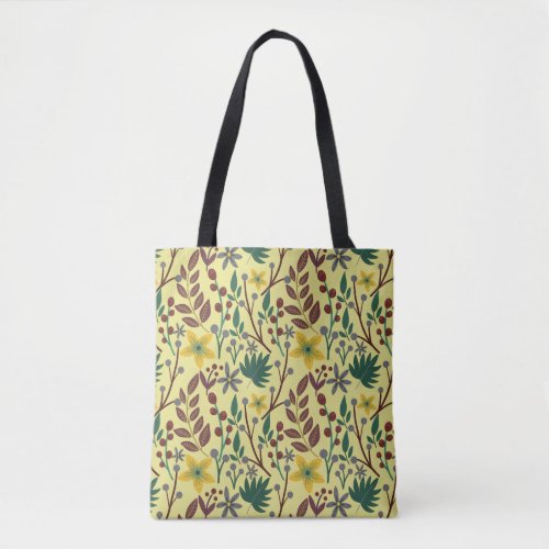 Floral seamless pattern flowers leaves branches tote bag