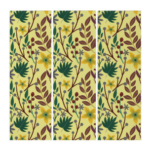Floral seamless pattern flowers, leaves, branches triptych