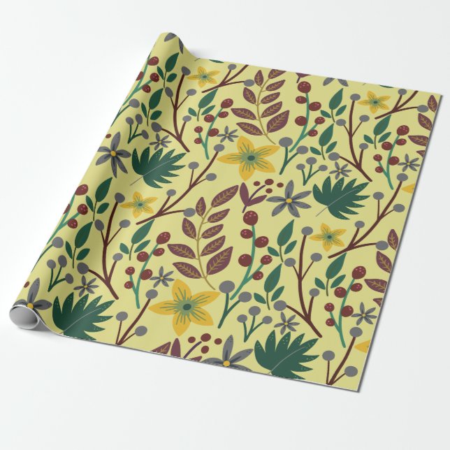 Floral seamless pattern flowers, leaves, branches wrapping paper (Unrolled)