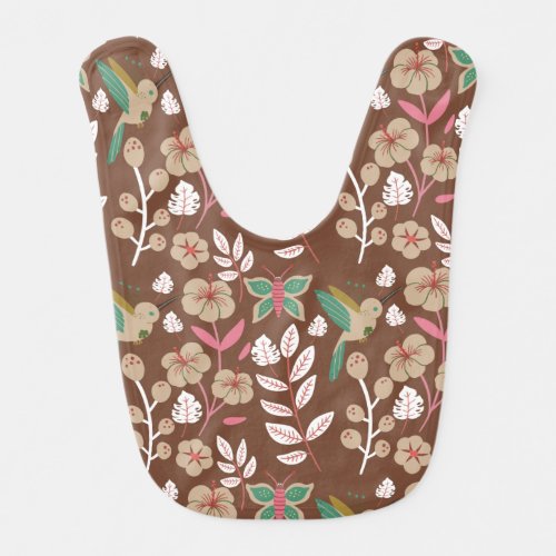 Floral seamless pattern flowers leaves butterfly baby bib