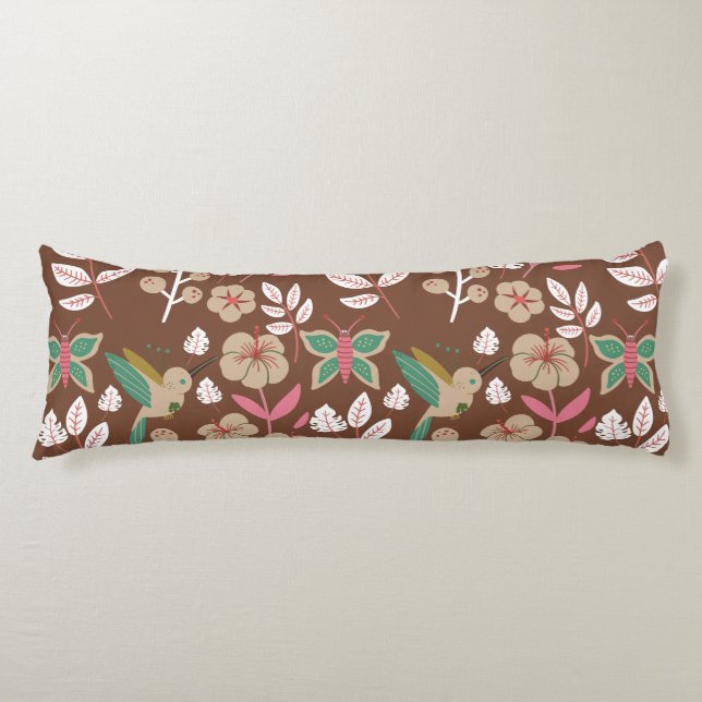 Floral seamless pattern flowers, leaves, butterfly body pillow (Front)