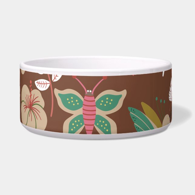 Floral seamless pattern flowers, leaves, butterfly bowl (Front)