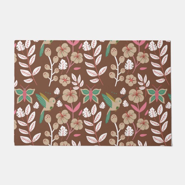 Floral seamless pattern flowers, leaves, butterfly doormat (Front)