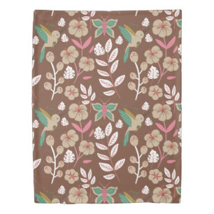 Floral seamless pattern flowers, leaves, butterfly duvet cover