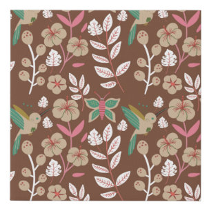 Floral seamless pattern flowers, leaves, butterfly faux canvas print