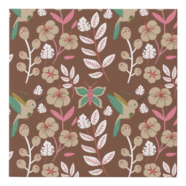 Floral seamless pattern flowers, leaves, butterfly faux canvas print (Front)