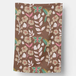 Floral seamless pattern flowers, leaves, butterfly house flag