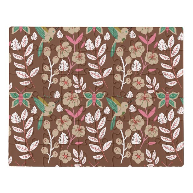 Floral seamless pattern flowers, leaves, butterfly jigsaw puzzle (Puzzle Horizontal)
