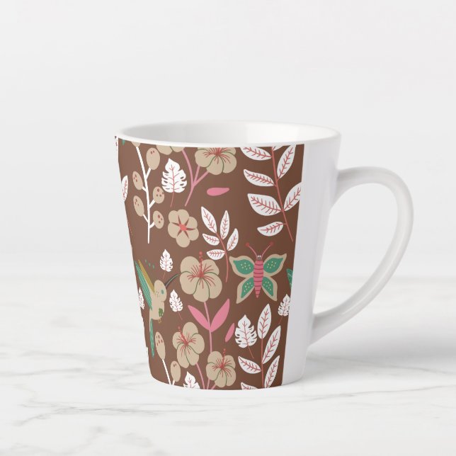 Floral seamless pattern flowers, leaves, butterfly latte mug (Right)
