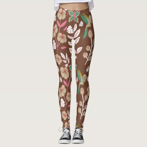 Floral seamless pattern flowers leaves butterfly leggings