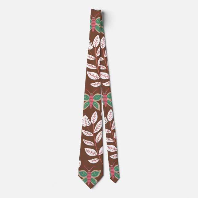 Floral seamless pattern flowers, leaves, butterfly neck tie (Front)