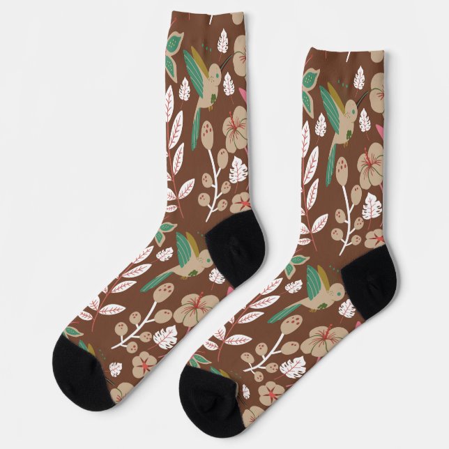 Floral seamless pattern flowers, leaves, butterfly socks (Left)