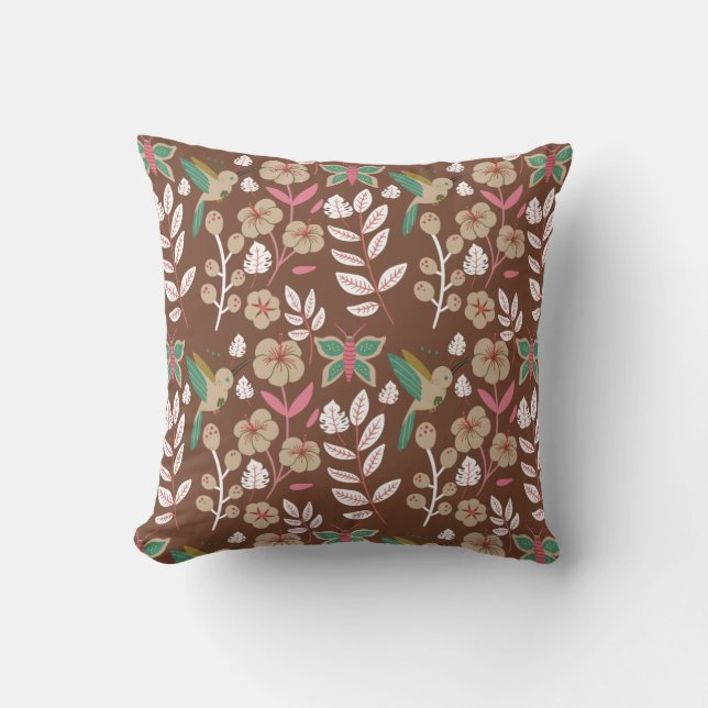Floral seamless pattern flowers, leaves, butterfly throw pillow (Front)