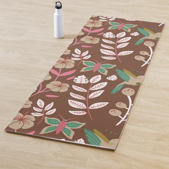 Floral seamless pattern flowers, leaves, butterfly yoga mat (In Situ)