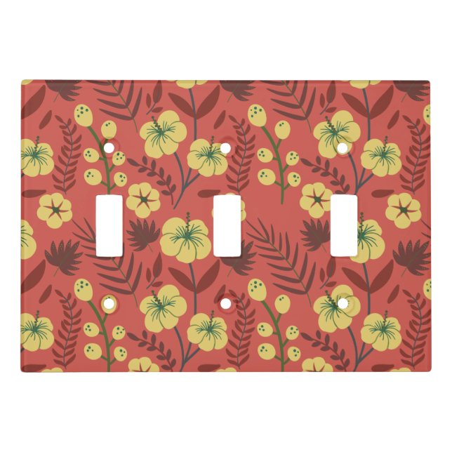 Floral seamless pattern flowers yellow and red light switch cover (Front)