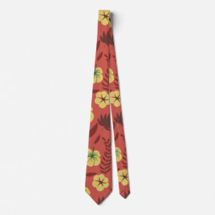 Floral seamless pattern flowers yellow and red neck tie