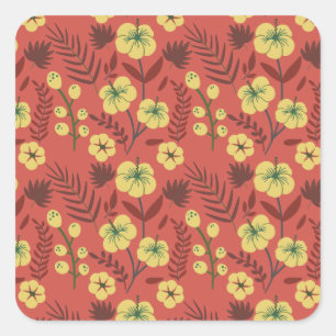 Floral seamless pattern flowers yellow and red square sticker