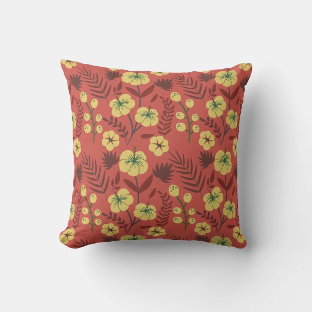 Floral seamless pattern flowers yellow and red throw pillow (Front)