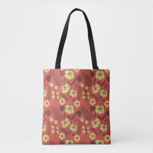 Floral seamless pattern flowers yellow and red tote bag