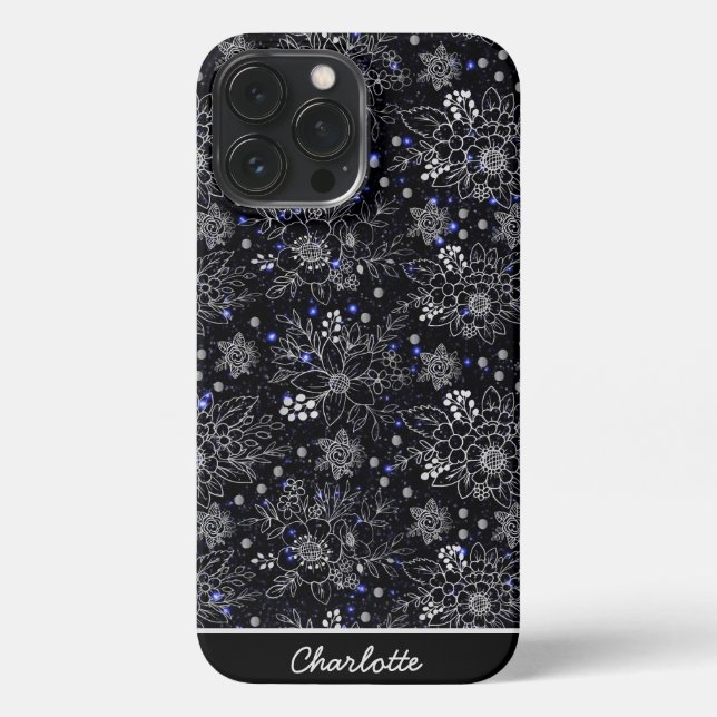 Floral seamless pattern galaxy personalized name iPhone case (Back)