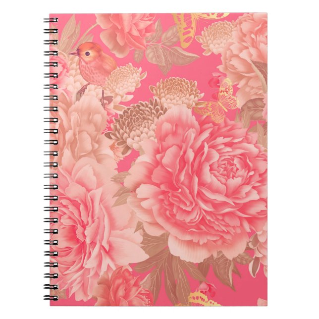 Floral seamless pattern. Garden flowers pink peoni Notebook (Front)