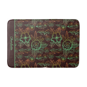 Floral seamless pattern greenery personalized name bath mat