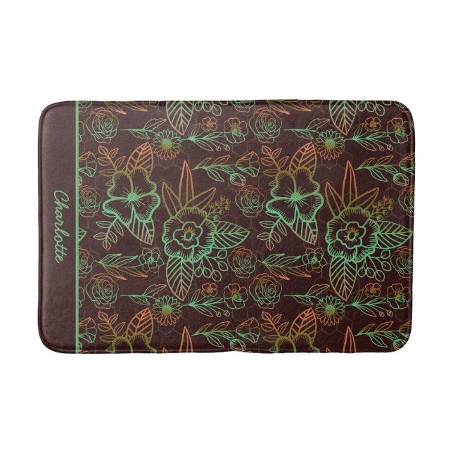 Floral seamless pattern greenery personalized name bath mat (Front)