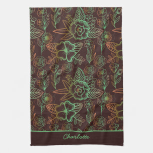 Floral seamless pattern greenery personalized name kitchen towel