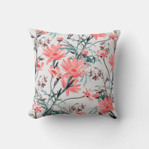 Floral seamless pattern, margarita and hyacinthes, throw pillow