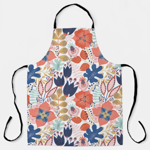 Floral seamless pattern on white Abstract backgro Apron