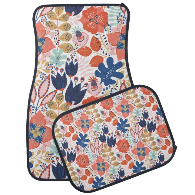 Floral seamless pattern on white. Abstract backgro Car Floor Mat (Set)