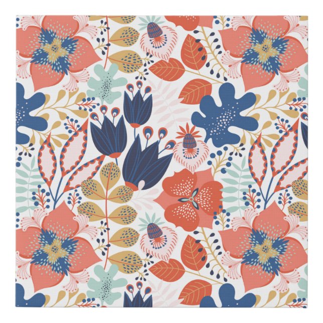 Floral seamless pattern on white. Abstract backgro Faux Canvas Print (Front)