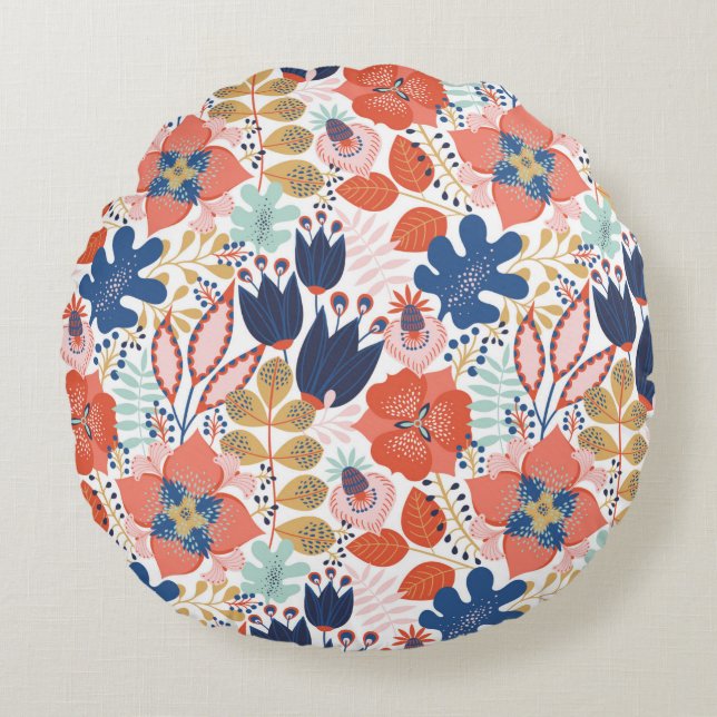 Floral seamless pattern on white. Abstract backgro Round Pillow (Front)