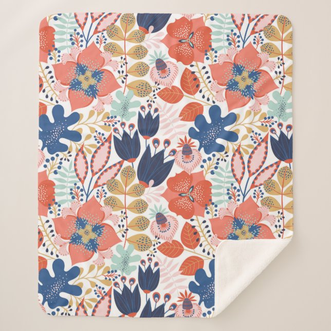Floral seamless pattern on white. Abstract backgro Sherpa Blanket (Front)